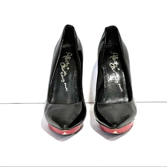 Alice + Olivia Stacey Bendet Black Patent Leather Pointy Platform Heel Pump Sz 8 - Picture 12 of 13